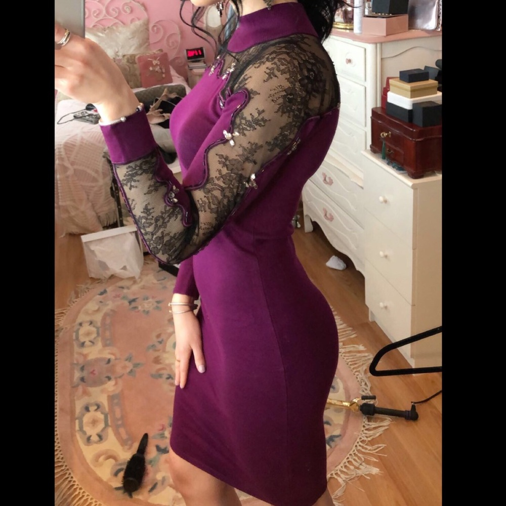 Embellished sleeve sweater dress